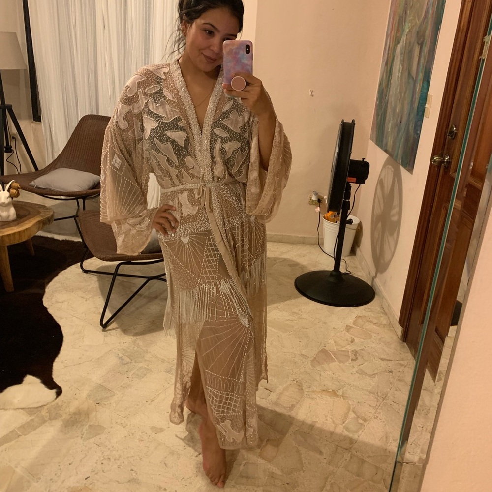 Elegant Beige Embroidered Robe